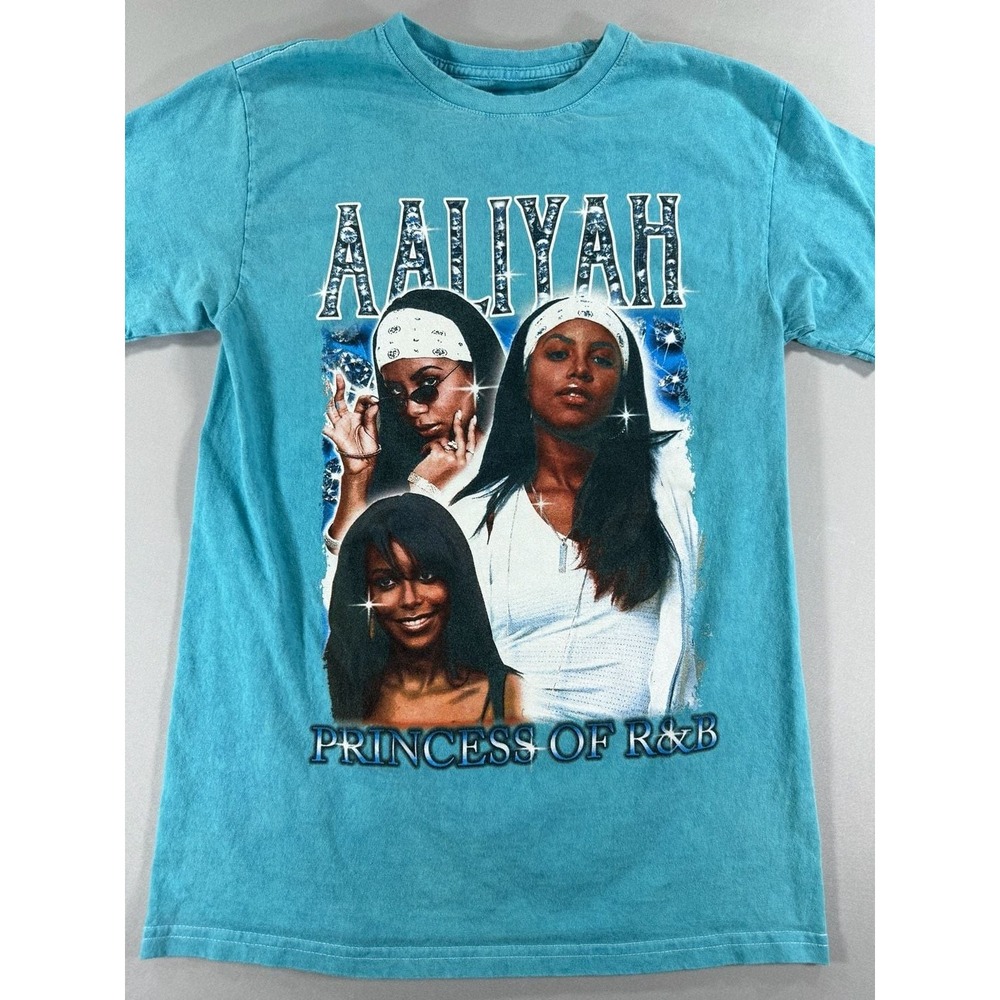 Aaliyah Princess of R&B Mineral Wash Teal T-Shirt Size Small
